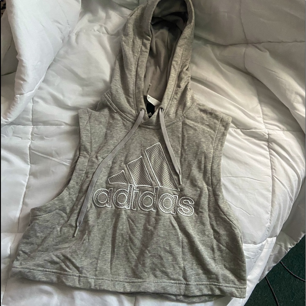 Adidas Womens Grey Cropped Hooded Tank